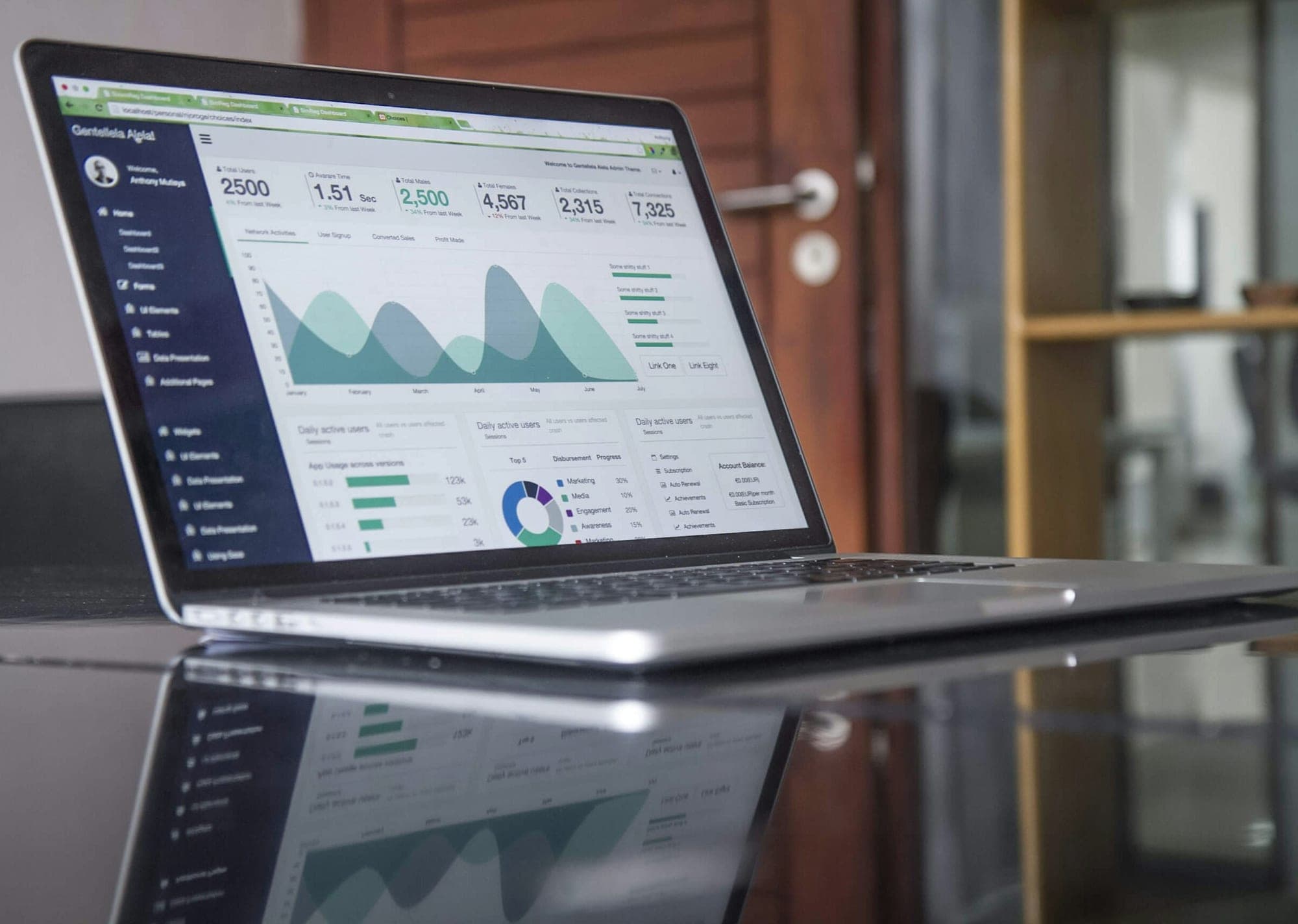 Laptop showing portfolio performance charts